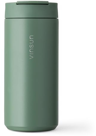 VINSUN Tazza Termica Caffe Viaggio 350ml - Acciaio Inox, a Prova di Perdite, Doppia Parete - Bevande Calde e Fredde - Bicchiere Termico con Coperchio