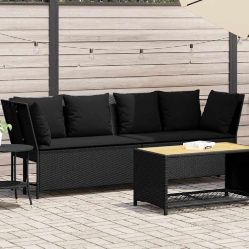 Frdhee Chaise longue d'extérieur avec coussin, en polyrotin, groupe de bancs d'angle pour l'intérieur et l'extérieur Noir