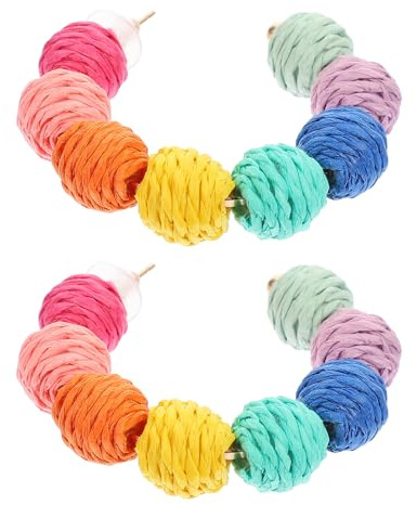 MAGICLULU Boucles d'Oreilles en Raphia Bohème, Forme Boule, Légères et Sûres, Style Plage pour Saison Chaude, 1 Paire pour Femmes et Adolescentes