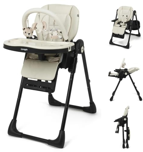 Puggle Foodie Eat & Play 9-in-1 Baby High Chair from Birth (Cashmere) | Adjustable Hi-Lo Baby Highchair with Recline, Folding Design, 5-Point Harness & Removable Tray