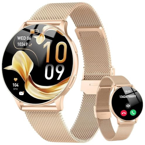Jugeman Montre Connectée Femme avec Appel Bluetooth, 1.32 Smartwatch, Or | Fréquence Cardiaque/SpO2/Sommeil Montre, 120+Mode Sportifs Montre, IP68 étanche Fitness Podomètre Compatible pour Android iOS