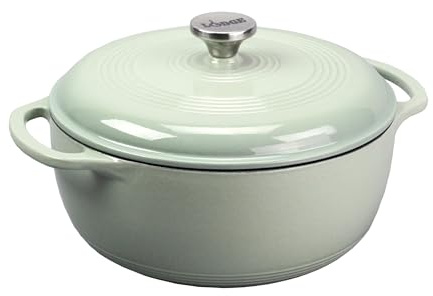 Lodge Horno holandés de hierro fundido esmaltado de 6 cuartos con tapa, asas dobles, apto para horno hasta 260.0 °C o en estufa, uso para marinar, cocinar, hornear, refrigerar y servir, salvia del