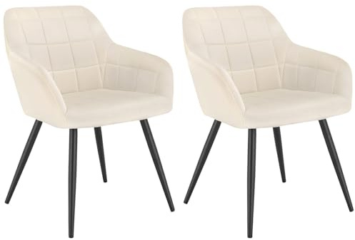 WOLTU Set di 2 Sedie per Sala da Pranzo Imbottita, Poltroncina in Velluto,Sedia da Cucina con Braccioli e Schienale, Gambe in Metallo, moderne,Crema,