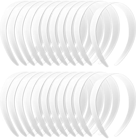 VOKOY 24 PCS White Plastic Headbands, 1 Inch Wide No Teeth Hair Bands for Girls & Women, Blank DIY Plain Headbands for Crafts