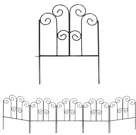 SCENDOR GARDEN Dekorativer Eisen-Gartenzaun 43cm x 1,5m, Packung mit 5 Panels Rostbeständige Metallzaunpaneele für Blumenbeete, Gemüsegärten und Landschaftsgestaltung - Designs für Hunde