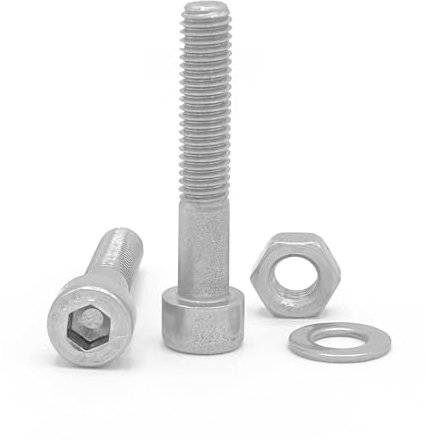 NOLDAR | Tornillos allen con cabeza cilindrica. Acero inoxidable (AISI 304). Incluye 20 tornillos con 20 tuercas y 20 arandelas (60 piezas). Tornillos con rosca parcial. (Medida M8 x 50 mm)