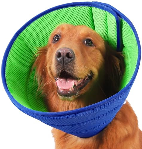 Halskrause Hund Weich, Hundekragen Leckschutz, Atmungsaktive Halskrausen für Hunde, Einstellbarer Schutzkragen Leckschutz Hunde, Leicht Halskragen Hund(Size 3, Blau)