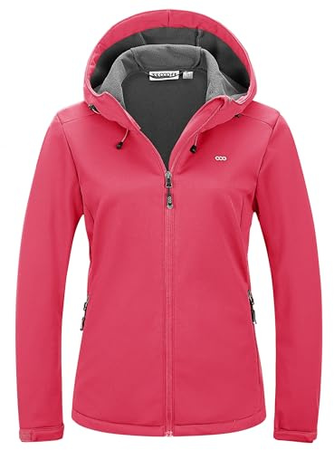 33 000 fot softshell-jacka för kvinnor, vattentät, vindtät, funktionell jacka, fleecefodrad cykeljacka med huva, övergångsjacka, vindjacka för cykling, vandring, ROSA, 40