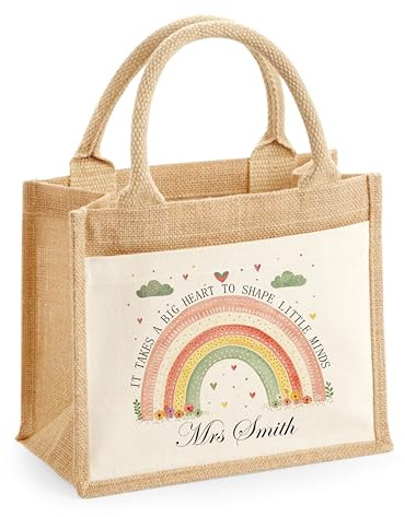EKAM Personalised Teacher Bag with Name, Personalised Work, Lunch Bag, Custom Jute Tote Bag, Teacher Gift, Thank You Gift, Teaching Assistant Present