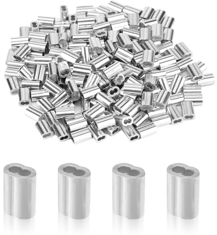 MAEXUS 100 Stücke Seilklemmen 2mm, Drahtseilklemme, Aluminium Pressklemmen, Aluminiumhülsen, Doppelhülsen, kabel sleeve, Draht Seilverbinder, Für 2mm Drahtseile und Kabel (Silber)