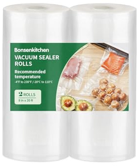 Bonsenkitchen Rotoli sottovuoto senza BPA, combinazione di sacchetti sigillati sottovuoto, per alimenti con motivo diamante, 2 Rollen 20cm x 600cm