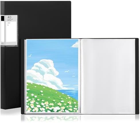 GUOKOFF Lot de 2 Porte-vues A3 40 Pochettes, A3 Livret de Présentation en Polypropylène, Classeur avec Insert de Présentation, Pocket Présentation Affichage du Livre (Noir)