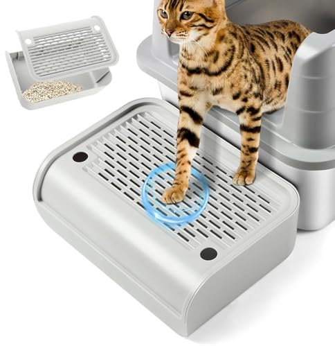 Rolcoassuns Rampe pour Bac à Litière, Marchepied pour Chat, Récupérateur de Litière avec Fonction de Filtre et Pieds en Caoutchouc Antidérapants, Convient aux Petits Chats et aux Chats Âgés