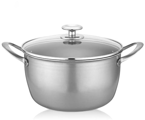 Ren titan 23 cm kastrull med härdat glaslock - obelagd hälsosam nonstick-yta - mjölkkastrull och köttgryta - gas- och induktionsspishäll redo