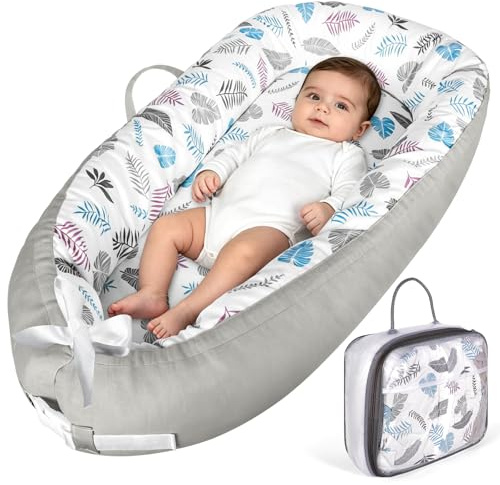 NXPZ Babynestchen Neugeborene, Nestchen Baby 90x50 cm, Weich Und Bequem, 100% Baumwolle, Zweiseitiges Babybett, Tragbares Babynest mit Tragegriff, für Jungen Und Mädchen Von 0 Bis 24 Monaten