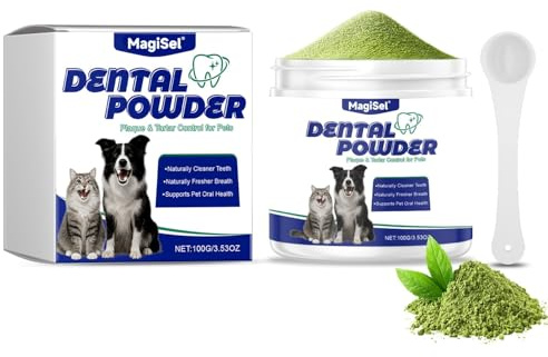 Pasta de Dientes, limpiadores dentales, Polvo de Cuidado Dental, Eliminadores de Placas dentales para Perros y Gatos, eliminación del Mal Aliento 100G,con una Cuchara