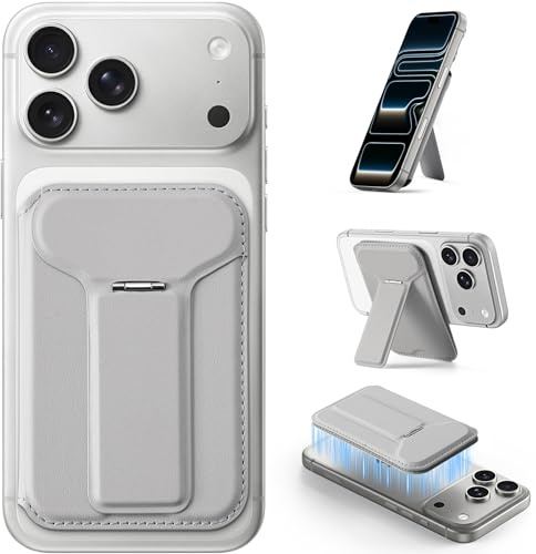 DUX DUCIS för MagSafe Wallet, 2 korthållare, veganskt läder, mångsidighetsplånboksstativ, för iPhone 17/16/15/14/13/12-serien och utvalda Samsung-enheter, GRÅ, 2 Karten Halter, klassisk