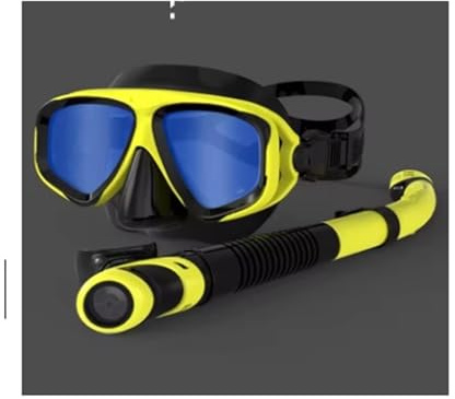 Maschera Snorkeling Mask Maschera subacquea antiappannamento per snorkeling e immersioni subacquee, occhiali da sub con sigillo, maschera in vetro temperato per uomo e donna(Mirrored yellow set)