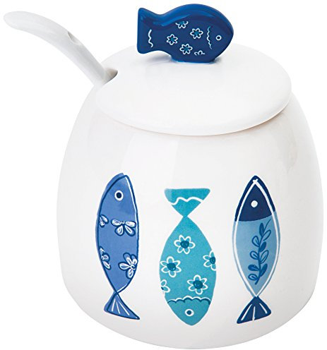 Excelsa Ocean formaggera/azucarero, 200 ml, cerámica, Blanco/Azul