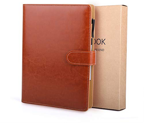 BESTOO Notizbuch A5 Leder Filofax Nachfüllbare Tagebuch Executive Konferenzmappe 6 Ring-buch 200 Dicke Seiten, Geschenk für Männer und Frauen(Braun)