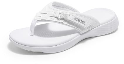 DREAM PAIRS Womens Flip Flops Arch Support Comfy Sandals Ladies Summer Holiday Beach Walking Thong Sandals Slip-on Indoor Outdoor Shoes,Size 6,White,BREEZE-1