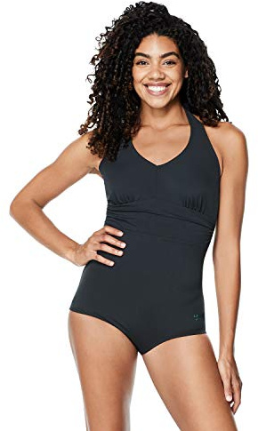 Speedo Women's Swimsuit One Piece V-Neck Shirred Halter Moderate Cut