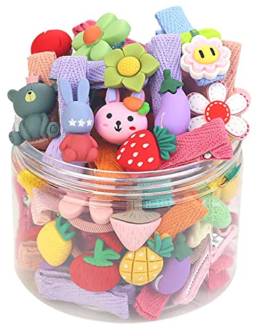 26 bunte, niedliche Haarnadeln für Kinder, Obst- und Cartoonmotive, handgefertigt aus Stoff