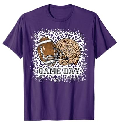 Bleached Game Day Leopard Football Helmet Sport Mom Girls T-Shirt