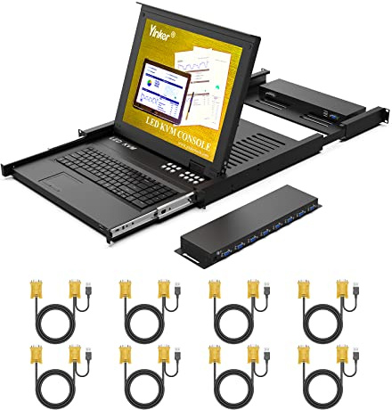 Yinker 17 LCD KVM Console 8 Port VGA Rackmount KVM Switch 8 Port für 1HE 19'' Standard-Schrank 600mm-800mm Touchpad Hotkey OSD