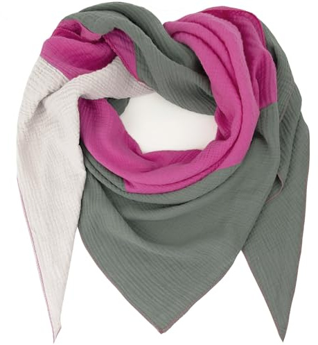 Gloop Sciarpa da donna XXL a maglia triangolare sciarpa foulard cotone triangolo mussola sciarpa sciarpa sciarpa senza graffi sulla pelle Made in Italy, Rosa-verde-beige, Taglia unica