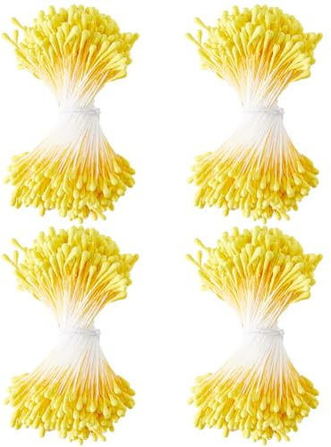 GORGECRAFT 1 600 st gula dubbla huvuden handgjorda blomstamen blomställning pistil konstgjorda pärlformade blommiga pollensståndare för blomtillverkning klippbok dekoration hantverk