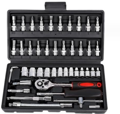 Werkzeugkoffer 46-teiliges Innensechskant-Ratschen-Drehmomentschlüssel-Auto-Combo-Reparaturwerkzeug-Set Werkzeugkasten(Black)