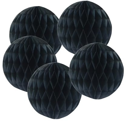 5 bolas de papel de seda para decoración de bodas, fiestas de cumpleaños (negro, 5 unidades)
