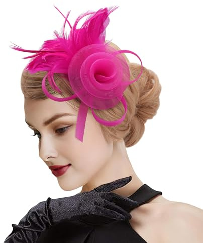 DRESHOW Fascinators Chapeau Femmes Plumage Bandeau Fascinator Fleur Maille Dentelle Clip pour Mariage, Cocktail, Tea Party