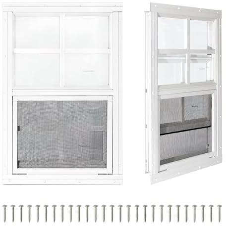 COLORPAPA 2 Pack Shed Windows,24 x 36 Small Sliding Windows,Flush Mount Windows with Tempered Glass and Fiberglass Screen for Shed, Chicken Coop, Playhouse, Household, Garage, Barns (White)