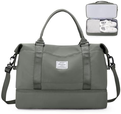 Groß Reisetasche Damen Handgepäck Tasche Sporttasche Weekender Bag Schwimmtasche Wasserdicht Travel Bag Duffle Bag Fitnesstasche Trainingstasche Krankenhaustasche mit Schuhfach,N2-Grün