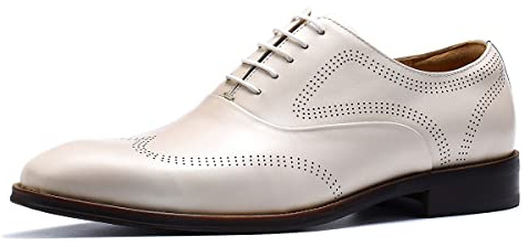 Scarpe Eleganti Formali Business da Uomo Oxfords in Pelle Confortevoli Casual Brogues Basse Stringate da Vestito,Beige,43