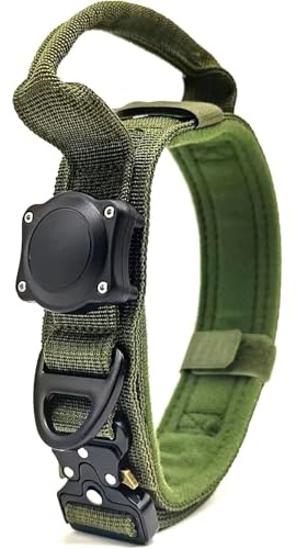 ZHHSUNY Luftbricka hundkrage, med lufttaggstativ, 100 % vattentät med GPS-hållare, spårare, taktiskt halsband för hundar, justerbart hållbart nylonhandtag hundhalsband (grön, M)