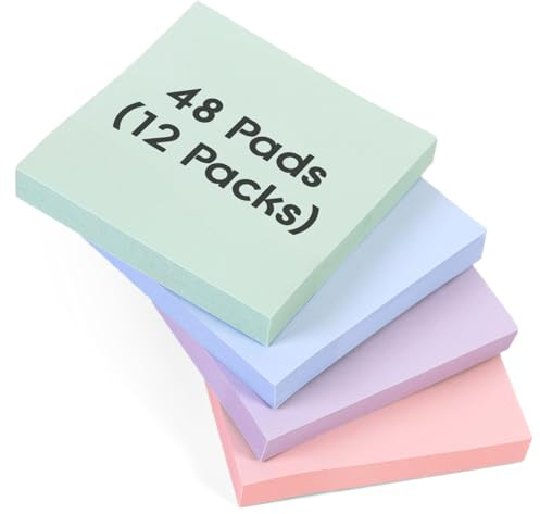 48 Pads Dusk Pastel Square Sticky Notes 76x76mm (3x3) | 100 Sheets | 48 Pads Light Pastel Colours: Purple, Pink, Green, Blue | Delicate, Gentle, Colourful Memos, Journals & Creative Planning