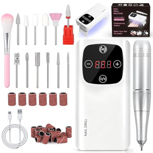 Vautvis Fresa Unghie, Fresa Per Unghie Professionale 45000 Giri, 2 In 1 Lima Elettrica E Lampada Uv Per Unghie Con 12 Punte Di Ricambio, Nail Drill Machine Regalo Per Donne Mamma