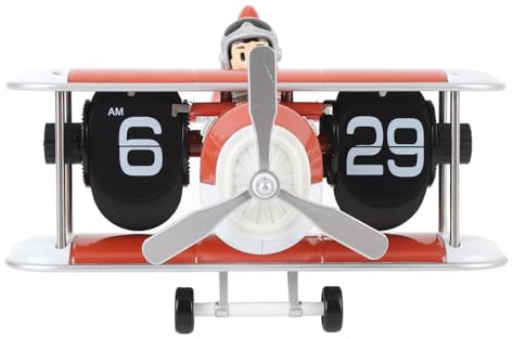 LICAEVEY Orologio a Fogli Mobili, Orologio da Scrivania Digitale retrò Dal Design Aeroplano con Numeri di Facile Lettura e Display su un Solo Lato per la Camera da Letto Dell'ufficio (Vermiglia)