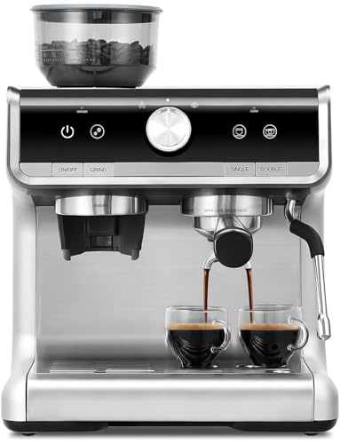Aptliton Bean to Cup Coffee Machine - Coffee Maker with Grinder and Milk Frother, 15 Bar Italian Pump - Barista Express with 2 Capacity Options for Espresso, Cappuccino & Latte (18 Bar)
