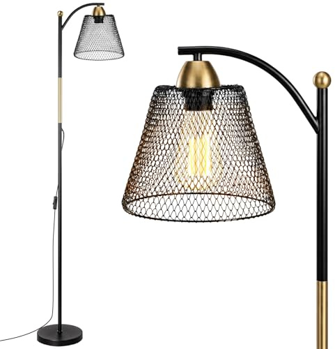 OUSFOT Lampada da Terra E27 Portalampada 230V, Industriale Piantana 40W, Nero e Oro, Adatto per Uffici, Soggiorni e Camere da Letto (Senza lampadina)