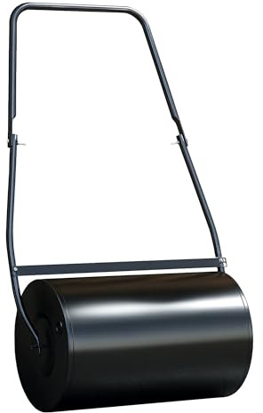 DURHAND Rouleau à Gazon, Rouleau de Jardin 50 cm, remplissable avec 38 L d'eau ou de Sable, poignée Ergonomique, Outil de Jardinage pour pelouse, Patio et Parc, Noir