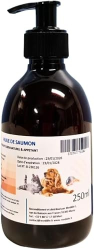 Medilife Aceite de Salmón 100% Natural para Perros y Gatos, Rico en Omega 3-6-9 y Vitaminas, (250ml)