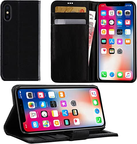iPhone XS Case, DN-TECHNOLOGY® Apple iPhone XS (5.8inch 2018) Phone Cover,Leather Flip Stand+Book+Card Holder Leather Wallet-With ID Holder Case XS 5.8inch (Compatible With iPhone XS Screen Protector)