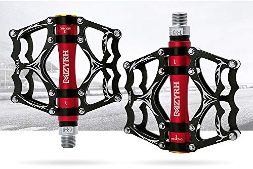 VOANZO Fahrradpedale, Aluminium Anti Skid Durable Mountainbike Pedale, MTB BMX Radfahren Pedale (Schwarz + Rot)