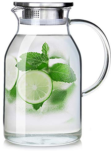 88OZ Glass Pitcher with Lid and Spout - High Heat Resistance Pitcher for Hot/Cold Water & Iced Tea (2.6L)
