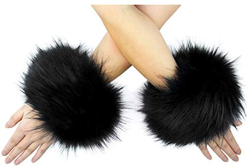 Tongcloud Women's Faux Fur Wrist Cuffs Wrist Warmers Faux Fur Arm Cuffs Winter Warm Warmers for Women Party Costumes Gifts