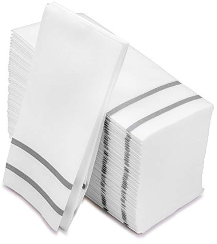 Paper Hand Towels for Bathroom, Linen-Feel Guest Towels, Formal Dinner, Anniversary, Napkins for Tables, Guestrooms, and Restrooms (Silver, 50 Count)
